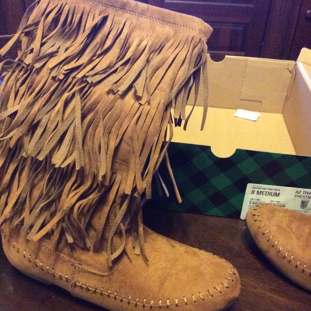 Brown fringe boots